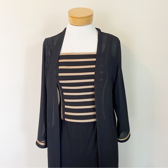 Joseph Ribkoff Couture Vintage Pant Set Camisole Duster Black Gold 8 - Picture 2 of 10